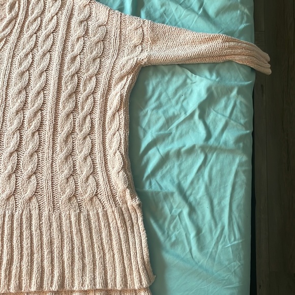 Free people easy cable knit v neck sweater pullover pink tunic small - Picture 7 of 16